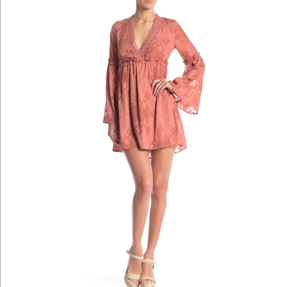 Floral Bell-Sleeve Mini Dress | Indian Red | M